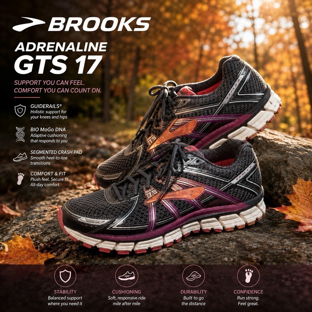 Brooks Adrenaline GTS 17 Women 8 Athleisure Sneaker Running Walking EUC Shoe Gym